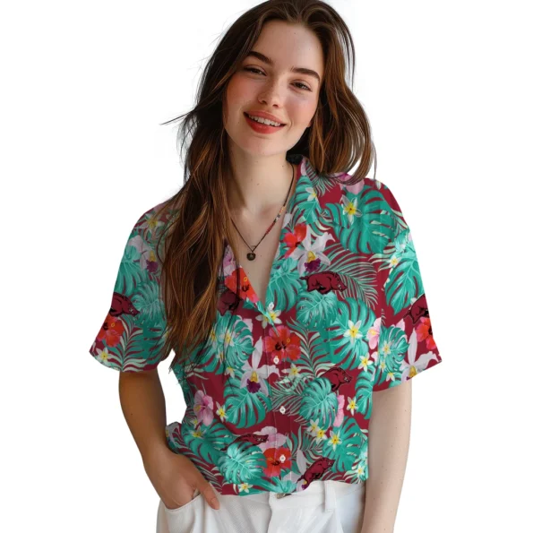 Arkansas Razorbacks Hawaiian Shirt Customized Hibiscus Blossoms Red Latest Model Arkansas Razorbacks Hawaiian Shirt Customized Hibiscus Blossoms Red Latest Model