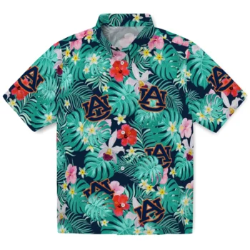 Auburn Tigers Hawaiian Shirt Personalized Hibiscus Blossoms Navy Blue Best Selling