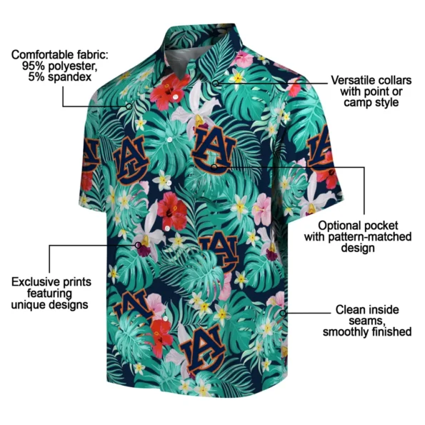 Auburn Tigers Hawaiian Shirt Personalized Hibiscus Blossoms Navy Blue New Arrival Auburn Tigers Hawaiian Shirt Personalized Hibiscus Blossoms Navy Blue New Arrival