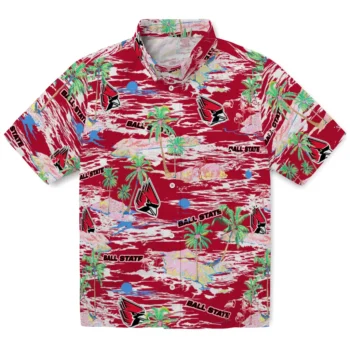 Ball State Cardinals Hawaiian Shirt - Tropical Palms