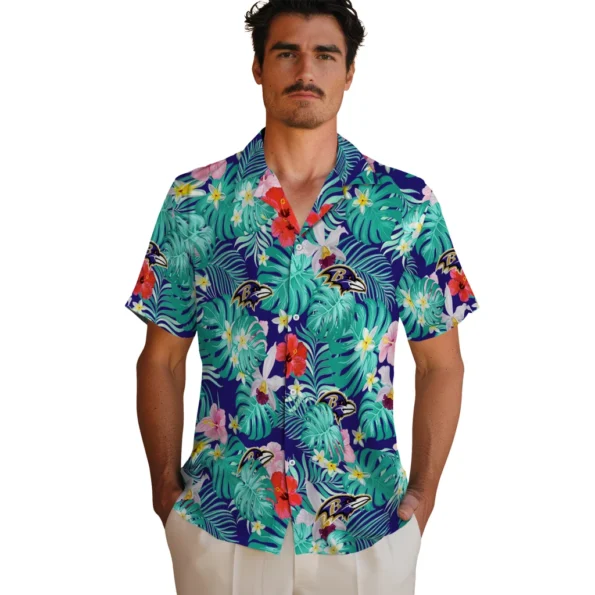 Baltimore Ravens Hawaiian Shirt Customized Hibiscus Blossoms Purple Fashion Forward Baltimore Ravens Hawaiian Shirt Customized Hibiscus Blossoms Purple Fashion Forward