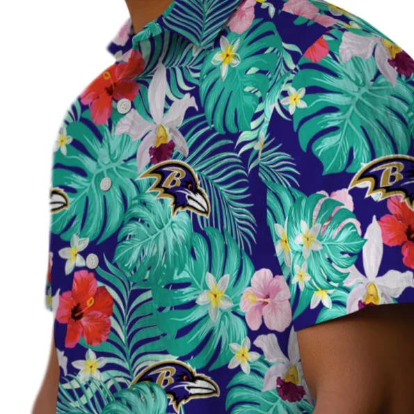 Baltimore Ravens Hawaiian Shirt Customized Hibiscus Blossoms Purple Trendy Baltimore Ravens Hawaiian Shirt Customized Hibiscus Blossoms Purple Trendy