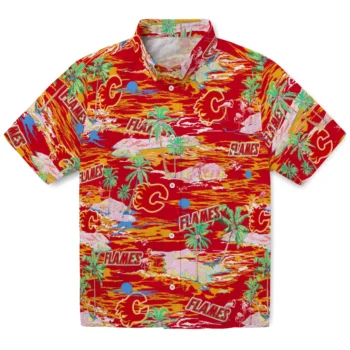 Calgary Flames Hawaiian Shirt - Tropical Palms