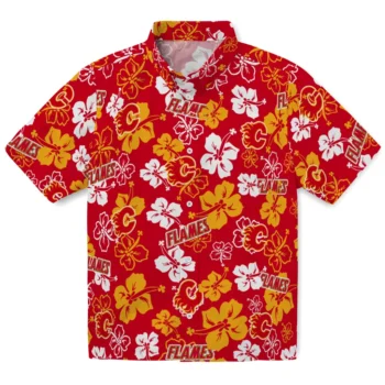 Calgary Flames Hawaiian Shirt - Tropical Floral Pattern