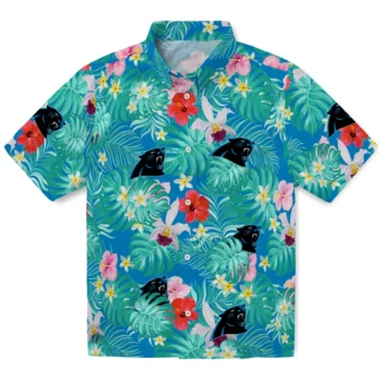 Carolina Panthers Hawaiian Shirt Custom Hibiscus Blossoms Blue Best Selling