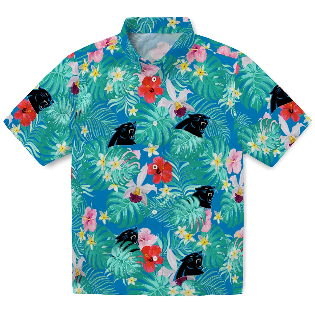 Carolina Panthers Hawaiian Shirt Custom Hibiscus Blossoms Blue Best Selling Carolina Panthers Hawaiian Shirt Custom Hibiscus Blossoms Blue Best Selling