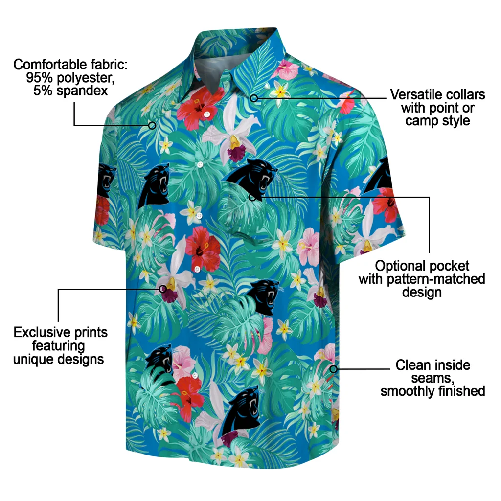 Carolina Panthers Hawaiian Shirt Custom Hibiscus Blossoms Blue New Arrival Carolina Panthers Hawaiian Shirt Custom Hibiscus Blossoms Blue New Arrival