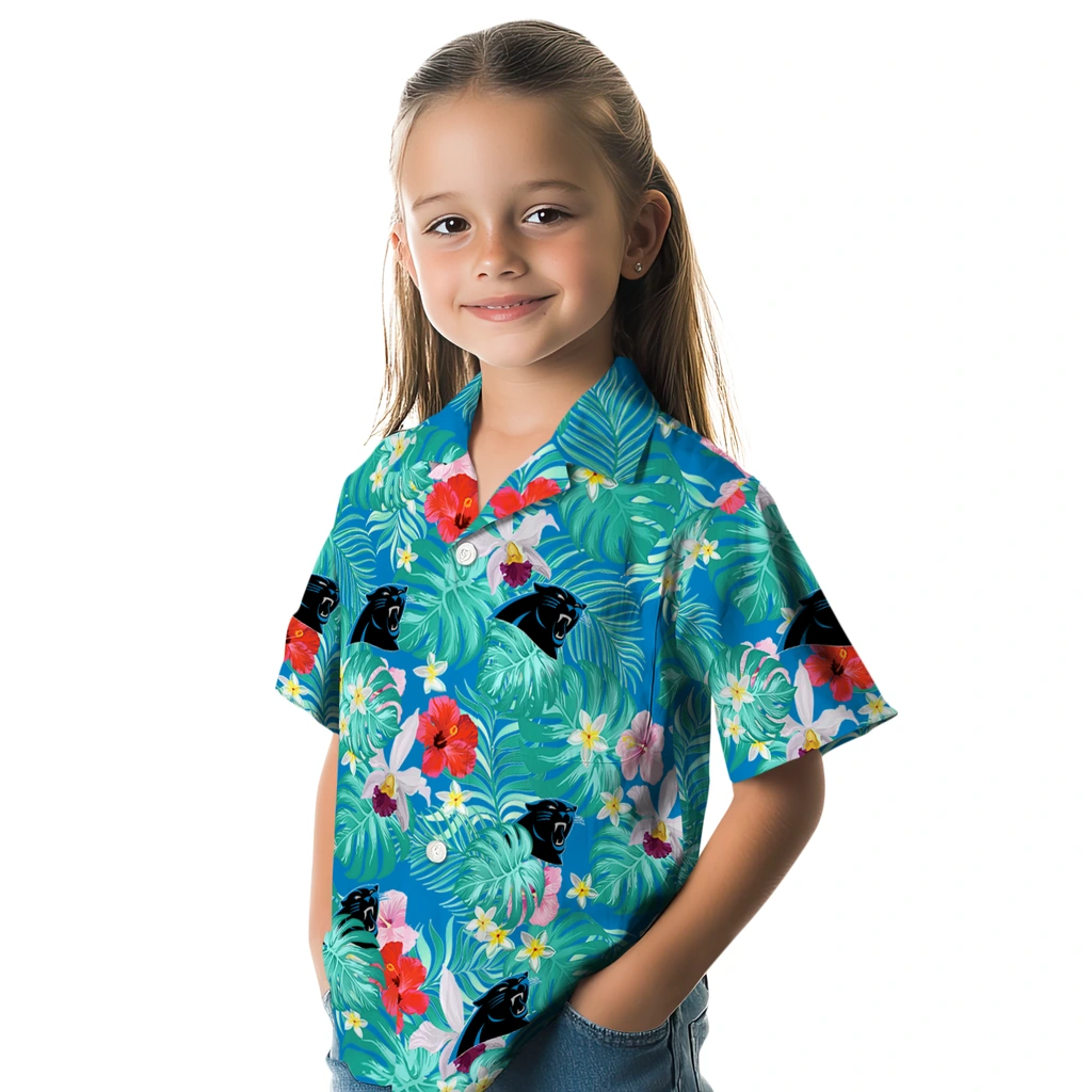 Carolina Panthers Hawaiian Shirt Custom Hibiscus Blossoms Blue Premium Grade Carolina Panthers Hawaiian Shirt Custom Hibiscus Blossoms Blue Premium Grade