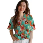 Cincinnati Bengals Hawaiian Shirt Personalized Hibiscus Blossoms Orange Best Selling