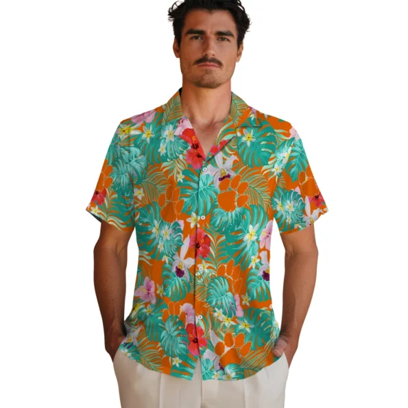 Clemson Tigers Hawaiian Shirt Custom Hibiscus Blossoms Orange Fashion Forward
