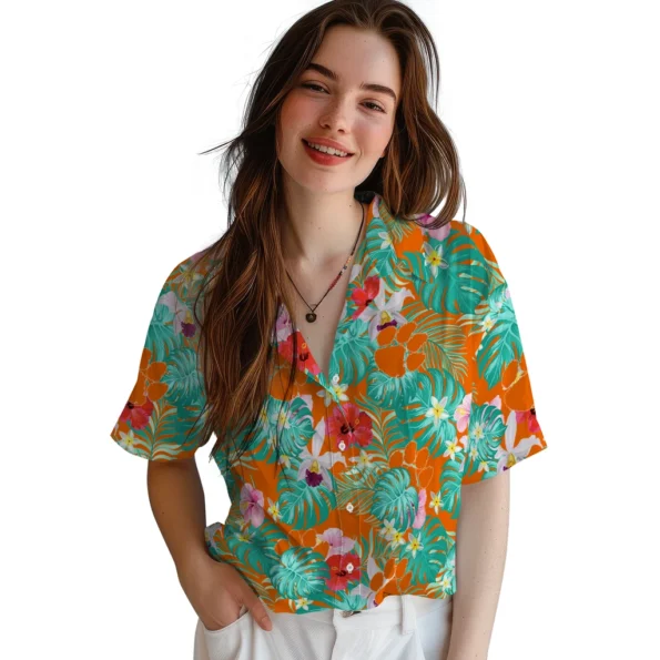 Clemson Tigers Hawaiian Shirt Custom Hibiscus Blossoms Orange Latest Model