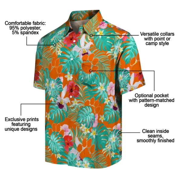 Clemson Tigers Hawaiian Shirt Custom Hibiscus Blossoms Orange New Arrival