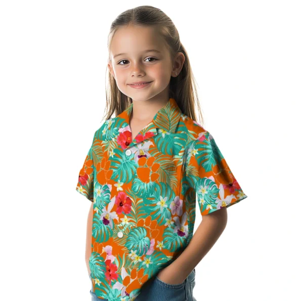 Clemson Tigers Hawaiian Shirt Custom Hibiscus Blossoms Orange Premium Grade