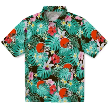 Cleveland Browns Hawaiian Shirt Custom Hibiscus Blossoms Brown Best Selling