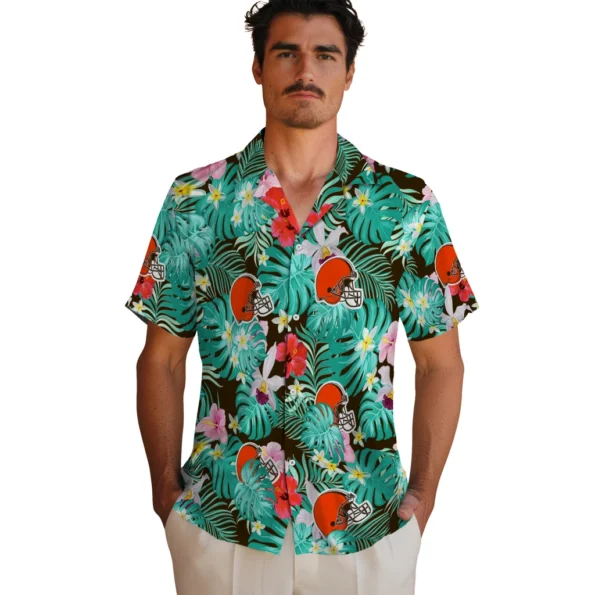 Cleveland Browns Hawaiian Shirt Custom Hibiscus Blossoms Brown Fashion Forward