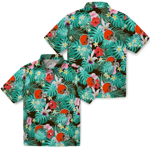 Cleveland Browns Hawaiian Shirt Custom Hibiscus Blossoms Brown High Quality