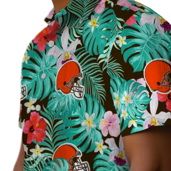 Cleveland Browns Hawaiian Shirt Custom Hibiscus Blossoms Brown Trendy
