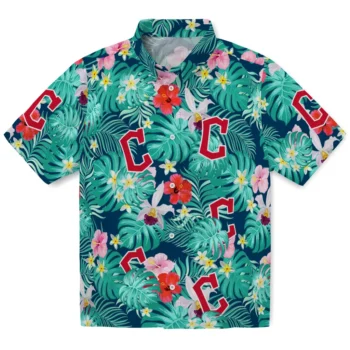 Cleveland Guardians Hawaiian Shirt Personalized Hibiscus Blossoms Navy Blue Best Selling
