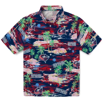 Columbus Blue Jackets Hawaiian Shirt - Tropical Palms