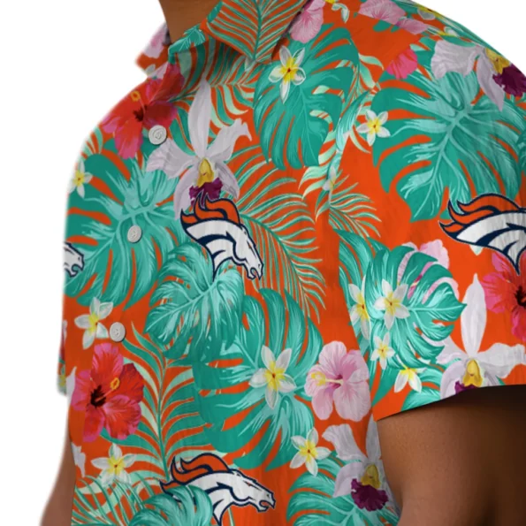 Denver Broncos Hawaiian Shirt Personalized Hibiscus Blossoms Orange Trendy Denver Broncos Hawaiian Shirt Personalized Hibiscus Blossoms Orange Trendy