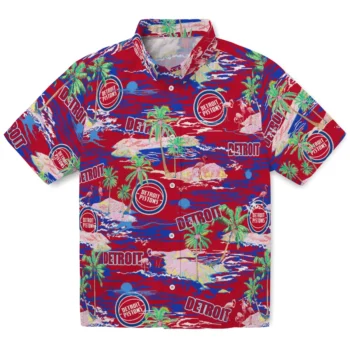 Detroit Pistons Hawaiian Shirt - Tropical Palms