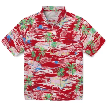 Detroit Red Wings Hawaiian Shirt - Tropical Palms