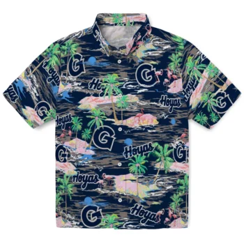 Georgetown Hoyas Hawaiian Shirt - Tropical Palms