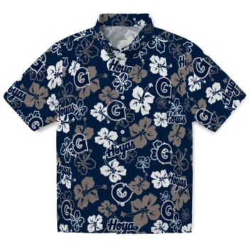 Georgetown Hoyas Hawaiian Shirt - Tropical Floral Pattern