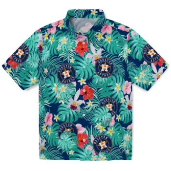 Houston Astros Hawaiian Shirt Personalized Hibiscus Blossoms Blue Best Selling