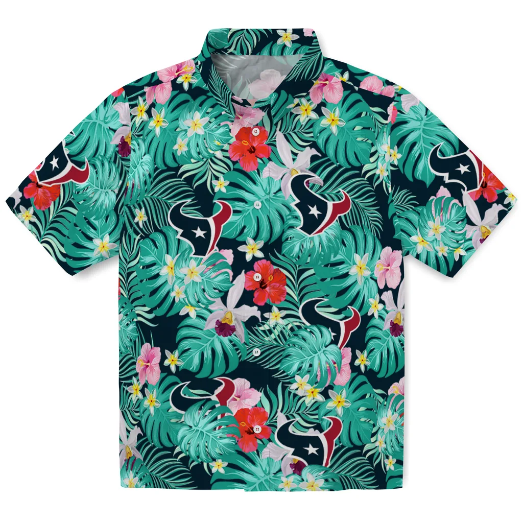 Houston Texans Hawaiian Shirt Personalized Hibiscus Blossoms Blue Best Selling Houston Texans Hawaiian Shirt Personalized Hibiscus Blossoms Blue Best Selling