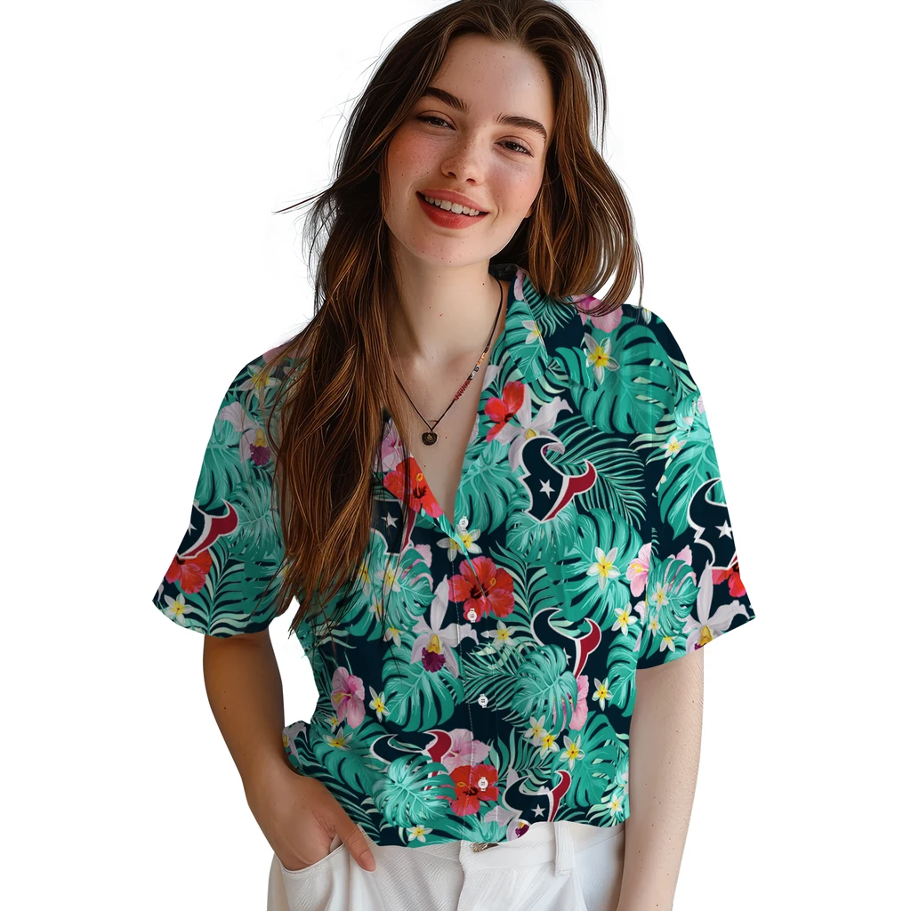 Houston Texans Hawaiian Shirt Personalized Hibiscus Blossoms Blue Latest Model Houston Texans Hawaiian Shirt Personalized Hibiscus Blossoms Blue Latest Model