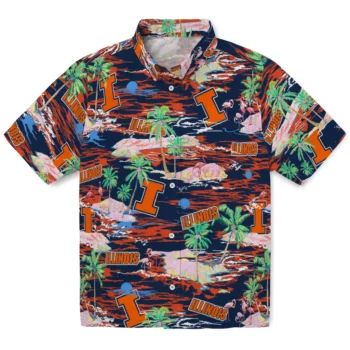Illinois Fighting Illini Hawaiian Shirt - Tropical Palms