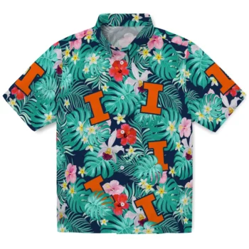 Illinois Fighting Illini Hawaiian Shirt Personalized Hibiscus Blossoms Blue Best Selling