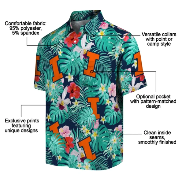 Illinois Fighting Illini Hawaiian Shirt Personalized Hibiscus Blossoms Blue New Arrival