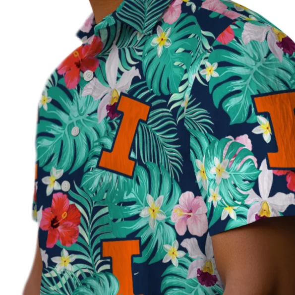 Illinois Fighting Illini Hawaiian Shirt Personalized Hibiscus Blossoms Blue Trendy