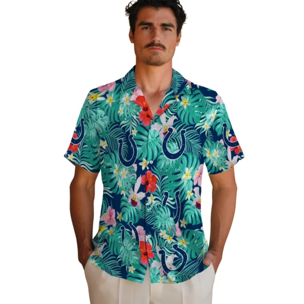 Indianapolis Colts Hawaiian Shirt Custom Hibiscus Blossoms Blue Fashion Forward Indianapolis Colts Hawaiian Shirt Custom Hibiscus Blossoms Blue Fashion Forward