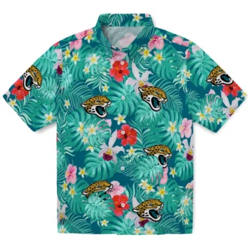 Jacksonville Jaguars Hawaiian Shirt Customized Hibiscus Blossoms Teal Best Selling