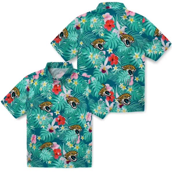 Jacksonville Jaguars Hawaiian Shirt Customized Hibiscus Blossoms Teal High Quality