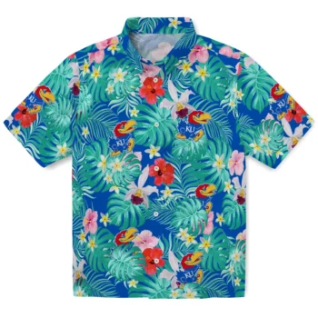 Kansas Jayhawks Hawaiian Shirt Customized Hibiscus Blossoms Blue Best Selling