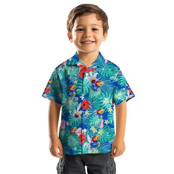 Kansas Jayhawks Hawaiian Shirt Customized Hibiscus Blossoms Blue Top Rated
