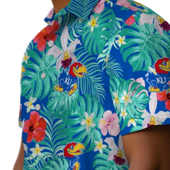Kansas Jayhawks Hawaiian Shirt Customized Hibiscus Blossoms Blue Trendy