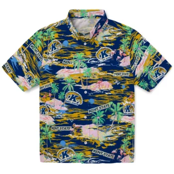 Kent State Golden Flashes Hawaiian Shirt - Tropical Palms