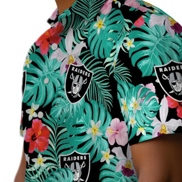 Las Vegas Raiders Hawaiian Shirt Custom Hibiscus Blossoms Black Trendy Las Vegas Raiders Hawaiian Shirt Custom Hibiscus Blossoms Black Trendy