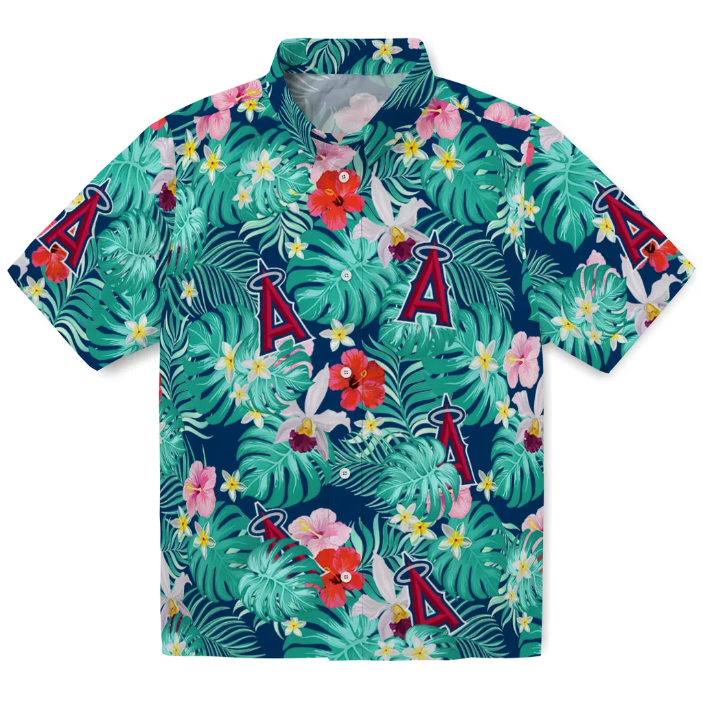 Los Angeles Angels Hawaiian Shirt Customized Hibiscus Blossoms Blue Best Selling Los Angeles Angels Hawaiian Shirt Customized Hibiscus Blossoms Blue Best Selling