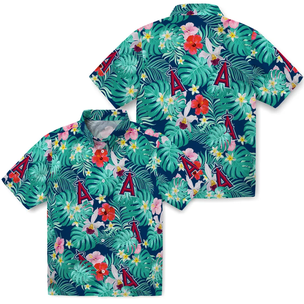 Los Angeles Angels Hawaiian Shirt Customized Hibiscus Blossoms Blue High Quality Los Angeles Angels Hawaiian Shirt Customized Hibiscus Blossoms Blue High Quality