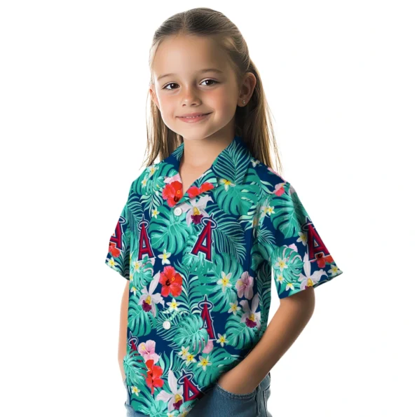 Los Angeles Angels Hawaiian Shirt Customized Hibiscus Blossoms Blue Premium Grade