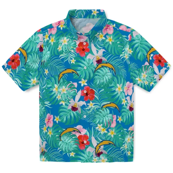 Los Angeles Chargers Hawaiian Shirt Customized Hibiscus Blossoms Blue Best Selling Los Angeles Chargers Hawaiian Shirt Customized Hibiscus Blossoms Blue Best Selling