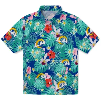 Los Angeles Rams Hawaiian Shirt Personalized Hibiscus Blossoms Blue Best Selling