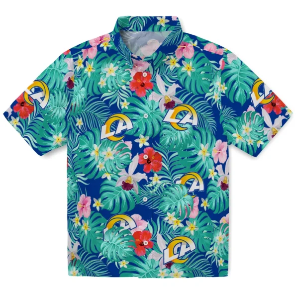 Los Angeles Rams Hawaiian Shirt Personalized Hibiscus Blossoms Blue Best Selling Los Angeles Rams Hawaiian Shirt Personalized Hibiscus Blossoms Blue Best Selling