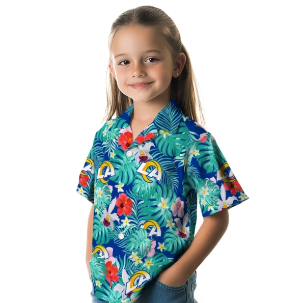 Los Angeles Rams Hawaiian Shirt Personalized Hibiscus Blossoms Blue Premium Grade Los Angeles Rams Hawaiian Shirt Personalized Hibiscus Blossoms Blue Premium Grade